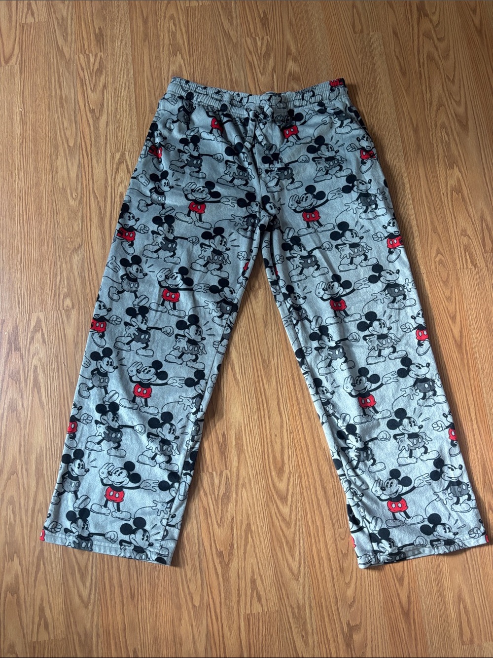 Disney Mickey Mouse Gray Pajama Bottoms with Red Accents